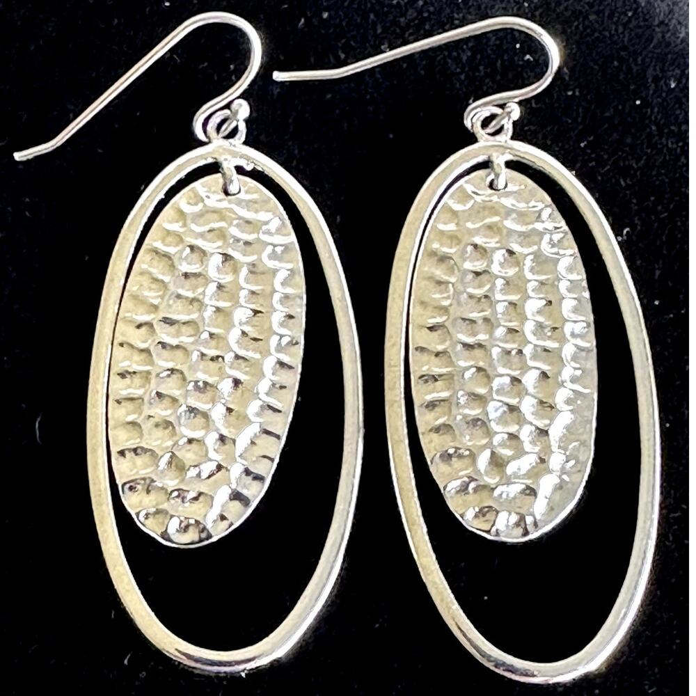Sterling Silver French Hood Hammered Artsy Feminine Evening Drop Earrings